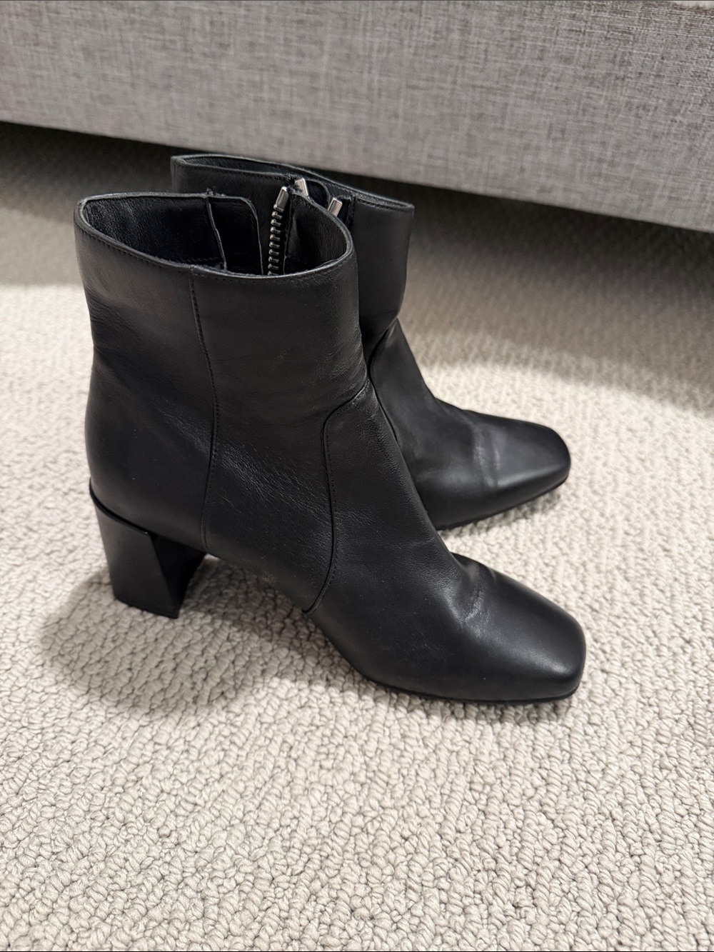 Aquatalia Black Leather Square-Toe Ankle Booties